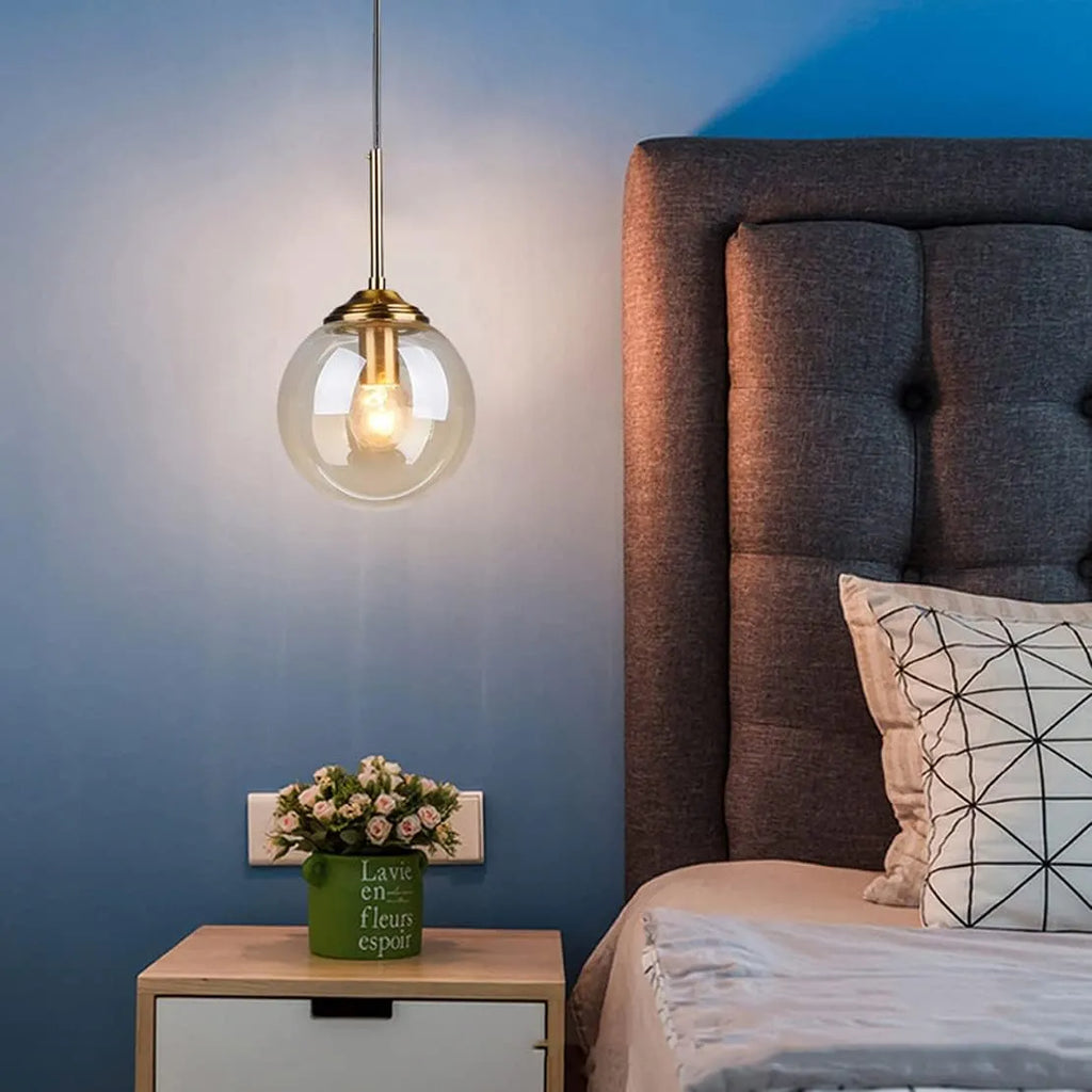 Nordic Glass Pendant Lamp Modern Metal Hanging Light for Dining & Bedroom