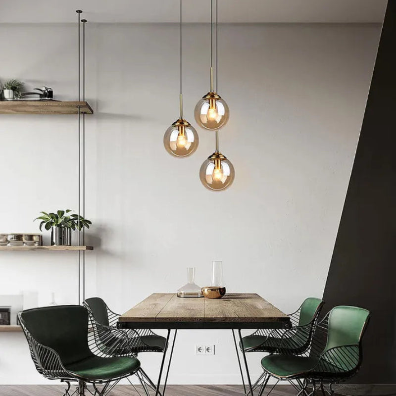 Nordic Glass Pendant Lamp Modern Metal Hanging Light for Dining & Bedroom