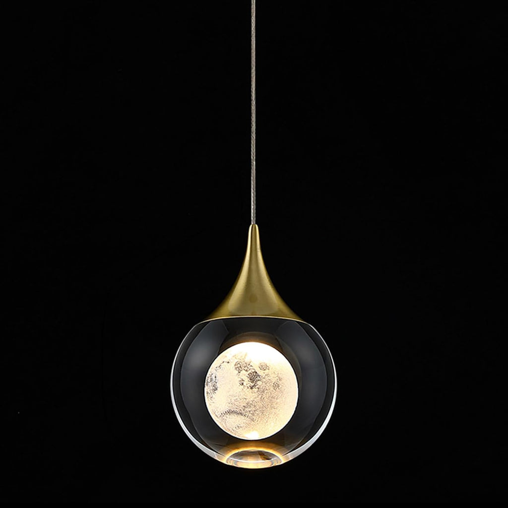 Moon Crystal Ball Pendant Light - Dimmable LED Pendant Lighting for Kitchen Island Adjustable Cord Silver/Black Finish