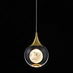Moon Crystal Ball Pendant Light - Dimmable LED Pendant Lighting for Kitchen Island Adjustable Cord Silver/Black Finish