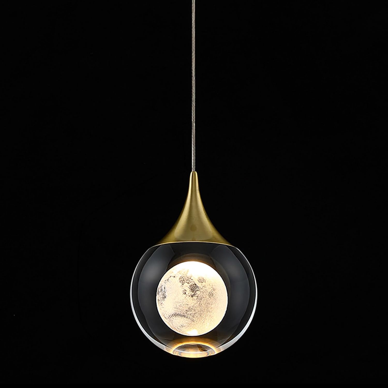 Moon Crystal Ball Pendant Light - Dimmable LED Pendant Lighting for Kitchen Island Adjustable Cord Silver/Black Finish
