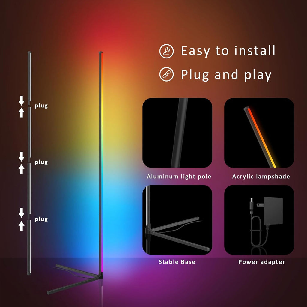 Dimmable LED Corner Floor Lamp Minimalist Modern Design for Living Room & Bedroom