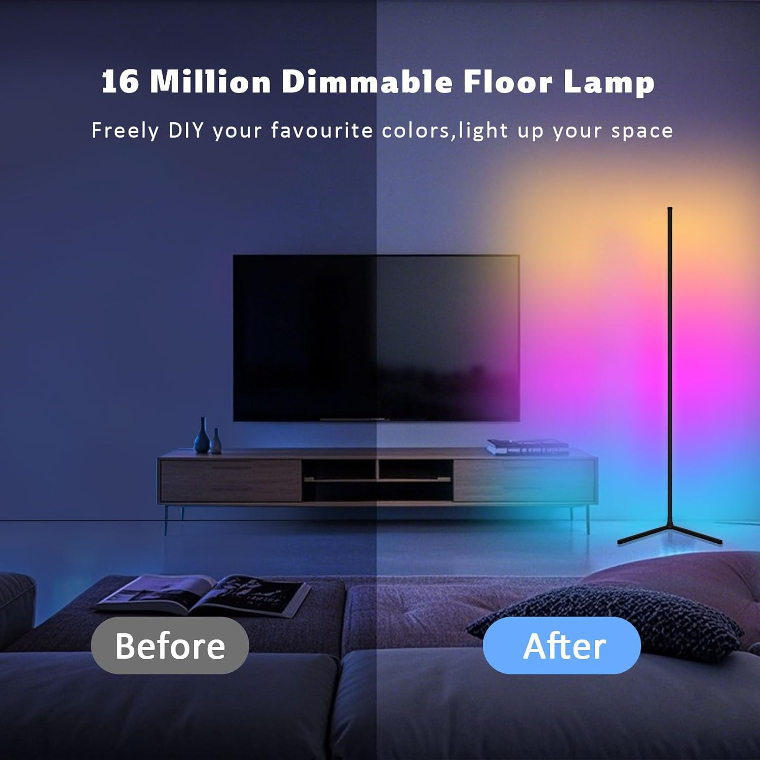 Dimmable LED Corner Floor Lamp Minimalist Modern Design for Living Room & Bedroom