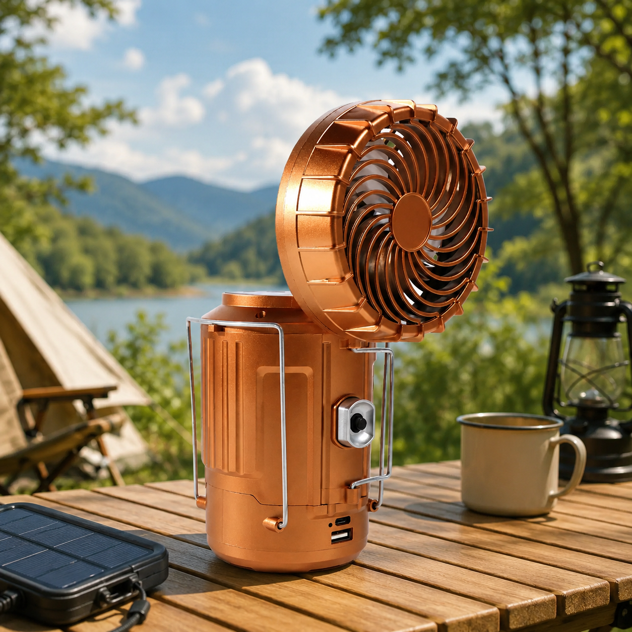 Portable Outdoor Solar Fan Lamp