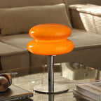 Macaron glass table lamp showing three trichromatic dimming modes warm white neutral white and cool white side by side
