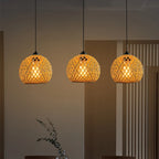 Natural bamboo ceiling lamp in modern kitchen