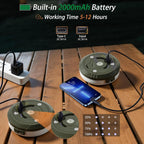 Portable 4-in-1 LED camping light reel showing string light mode and lantern mode side by side on campsite table night scene