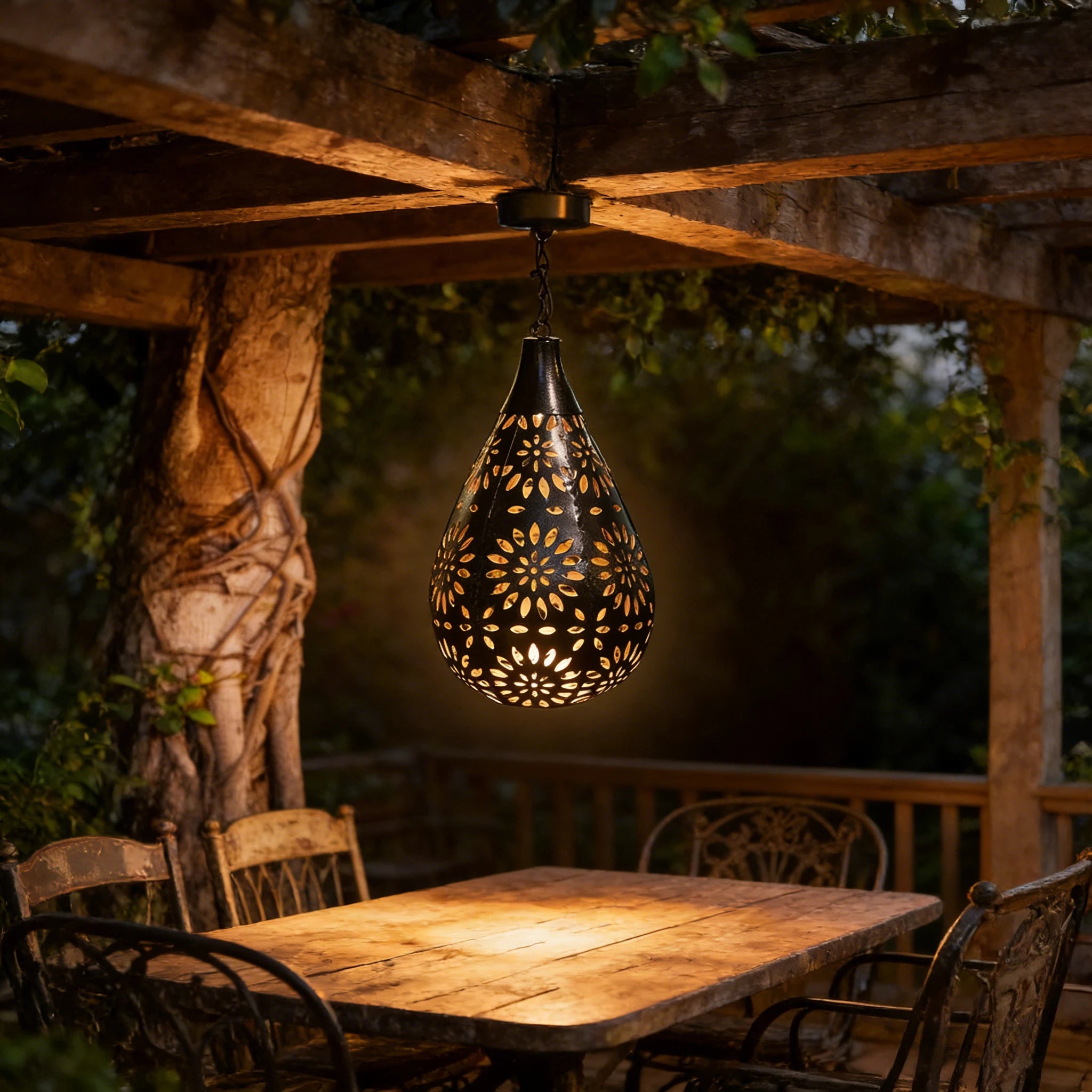 Moroccan Solar Iron Lantern Light