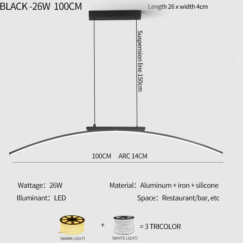 Noor Curved LED Arc Pendant Light