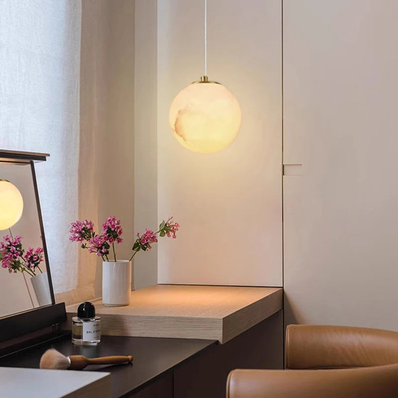 Noor LED Frosted Globe Pendant Light - Modern Bedside Lamp