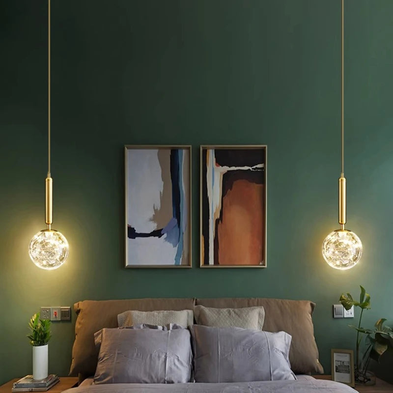 Noor LED Crystal Pendant Light - Modern Bedside Chandelier
