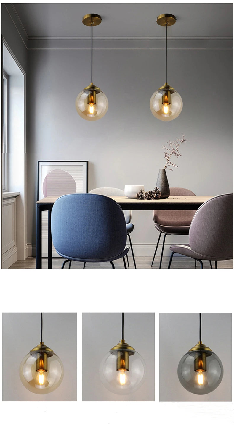 Small nordic glass pendant lamp used as bedside hanging light beside bed in modern minimalist bedroom replacing traditional table lamp