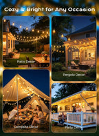 Solar powered retro bulb string lights outdoor decorating backyard garden party with bistro ambiance lighting