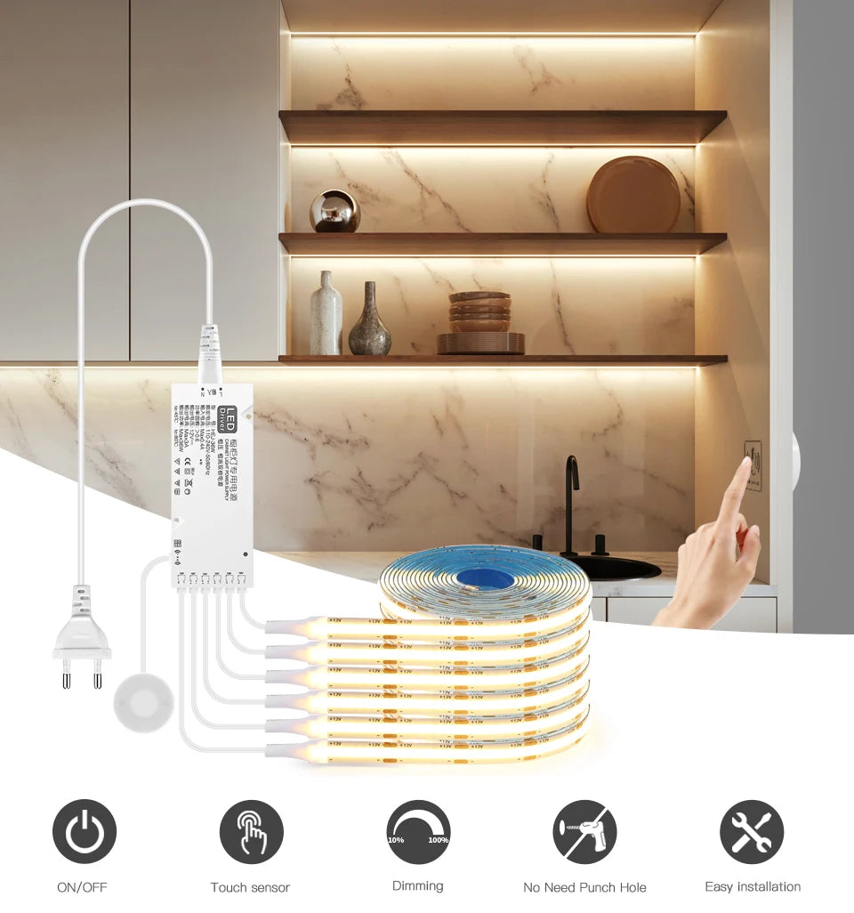Under cabinet LED lighting with touch control