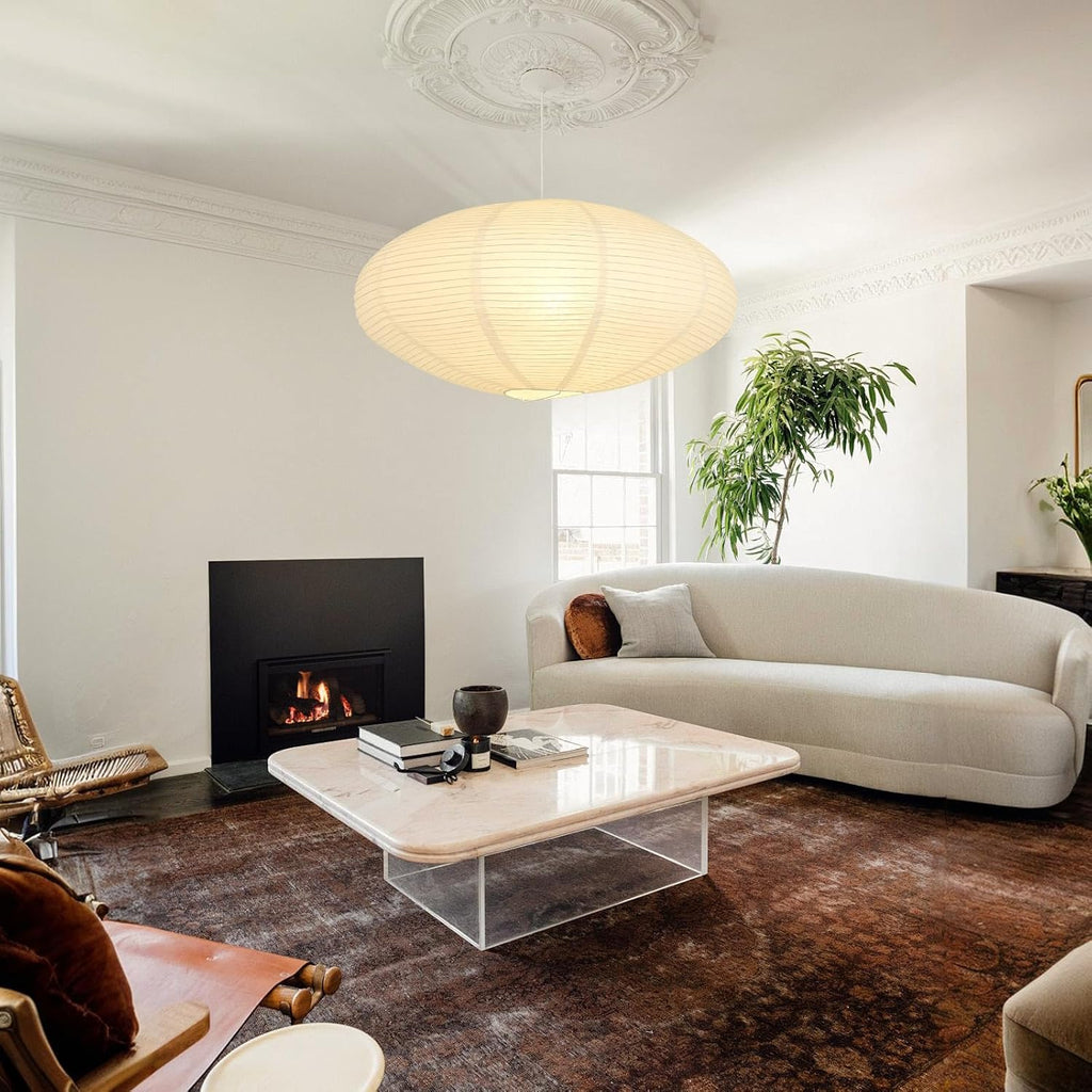 paper lantern lights hanging in living room