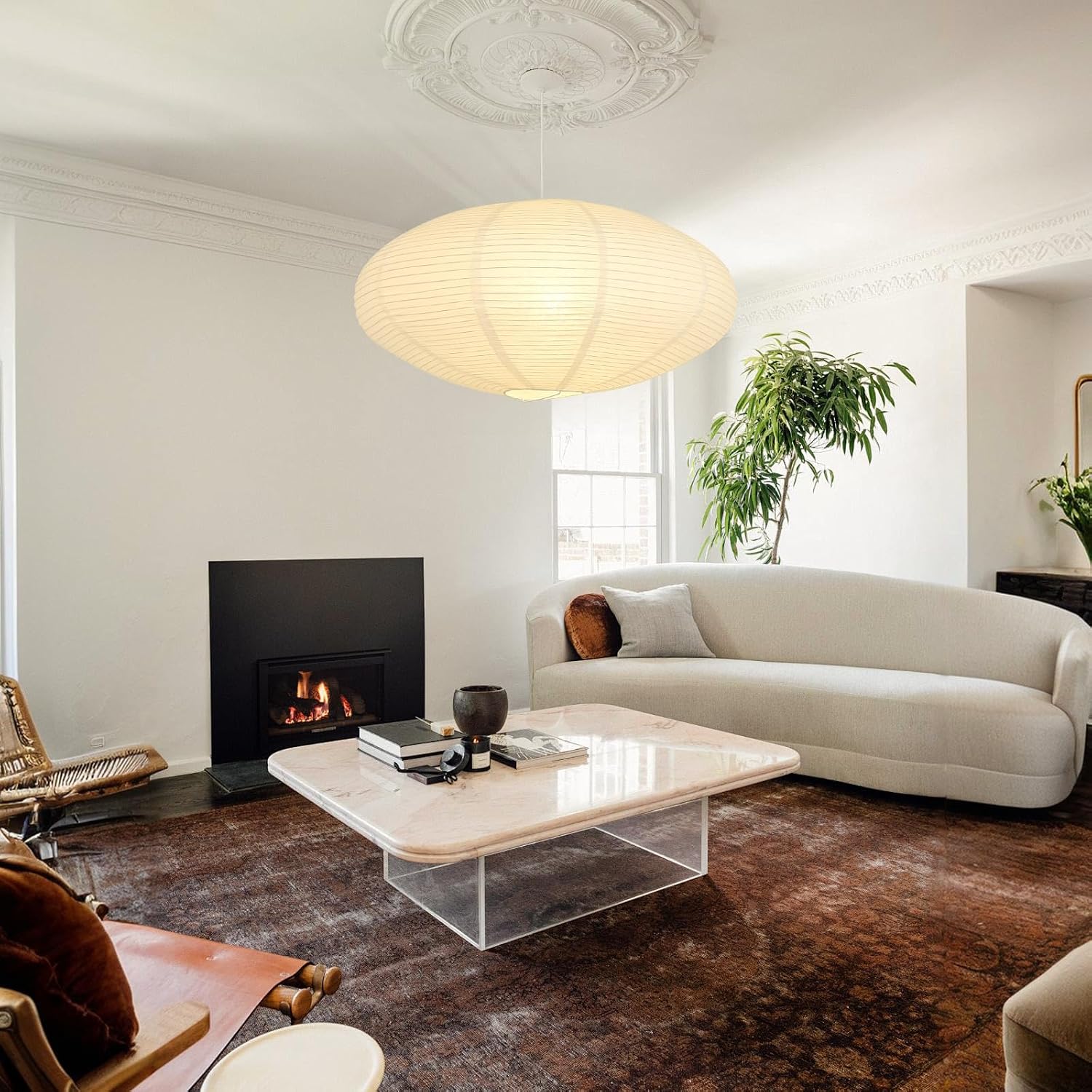 paper lantern lights hanging in living room