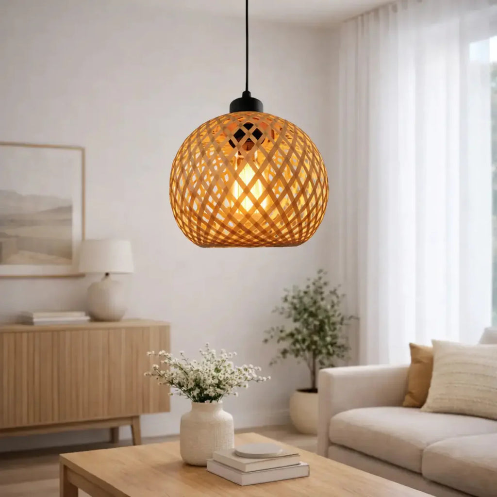 Handwoven Bamboo Pendant Light Natural Ceiling Hanging Lamp