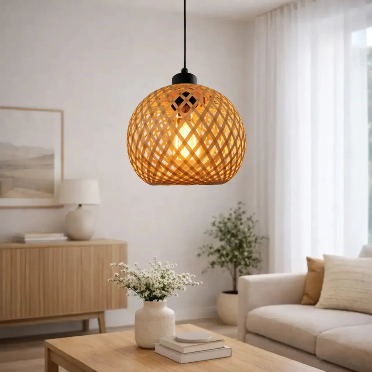 Handwoven Bamboo Pendant Light Natural Ceiling Hanging Lamp