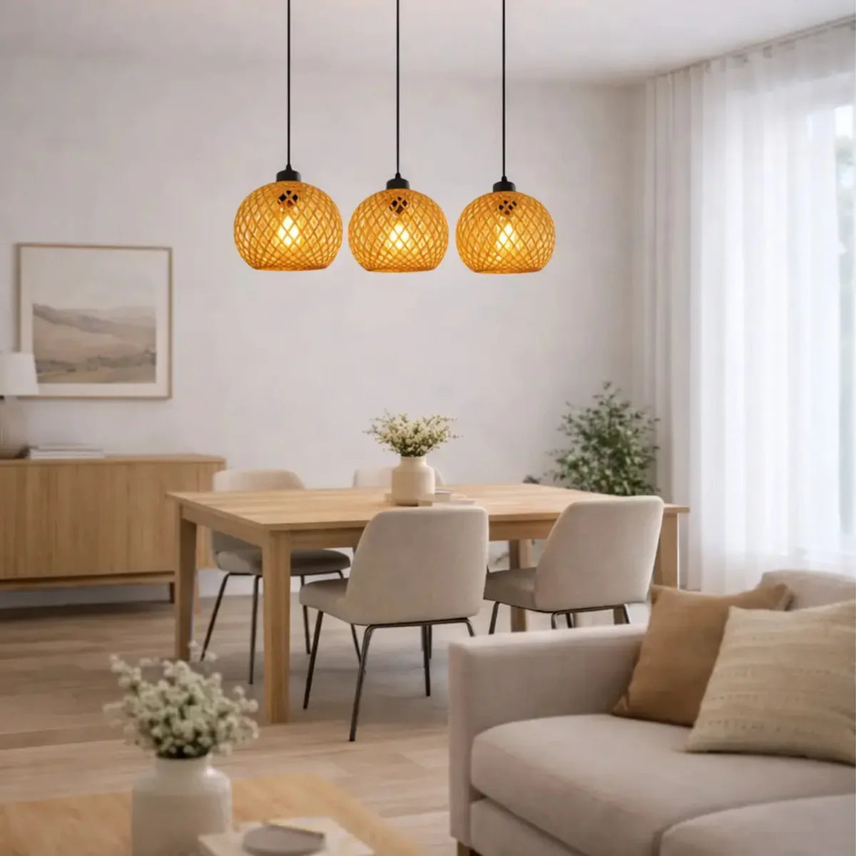 Handwoven Bamboo Pendant Light Natural Ceiling Hanging Lamp